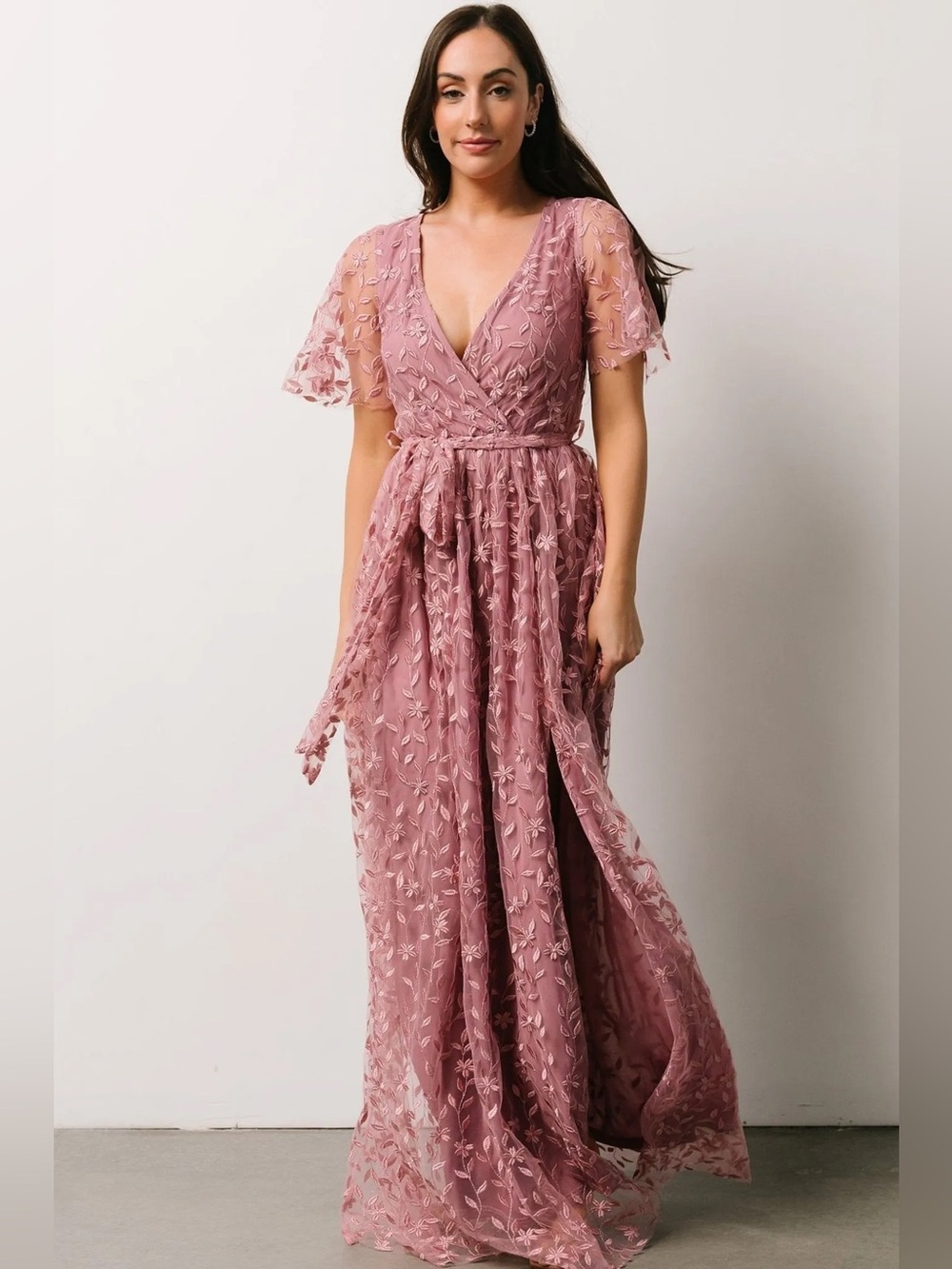 Baltic Born Marseille Embossed Maxi Dress Side Slit Dusty Rose XXL